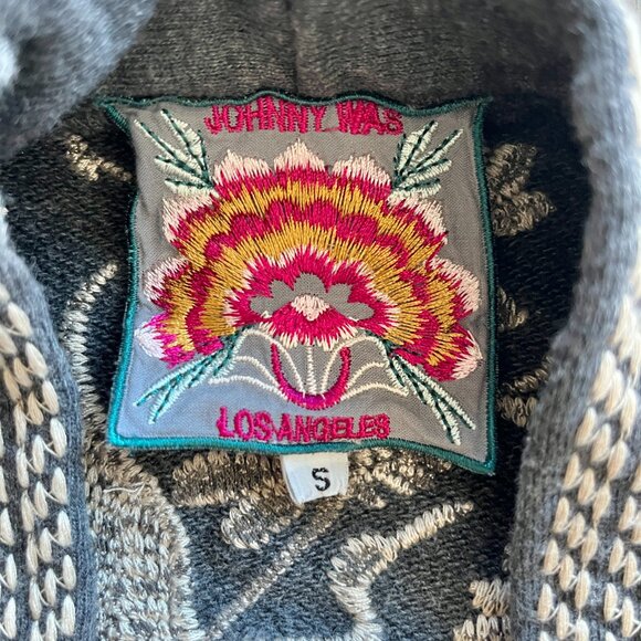 Johnny Was Othilia Embroidered Crane Kimono Cardigan Gray Cream Size S - Picture 3 of 8